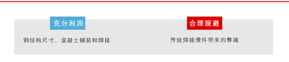充分利用了鋼結(jié)構(gòu)尺寸、混凝土鋪裝和焊接，合理規(guī)避了傳統(tǒng)焊接埋件帶來(lái)的弊端